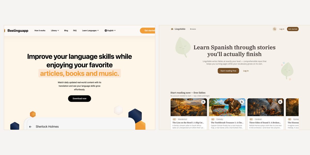 Beelinguapp and Lingofable side by side